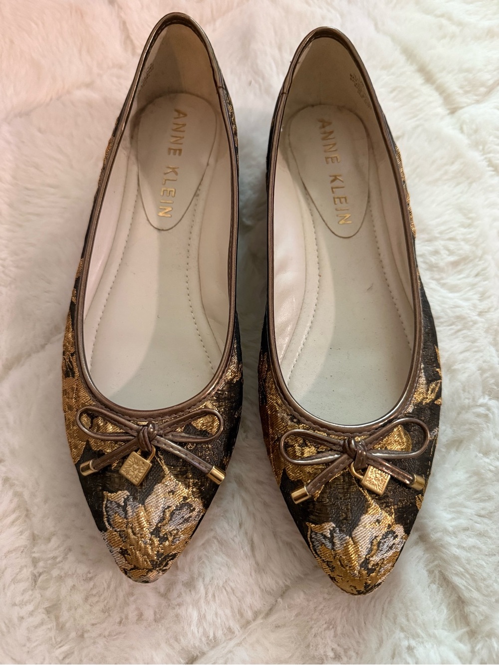 Anne Klein Metallic Gold & Brown Pointed Toe Flats